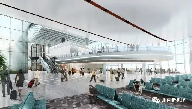 图:北京大兴国际机场航站楼东南指廊效果图,来源:北京新机场微信公众号