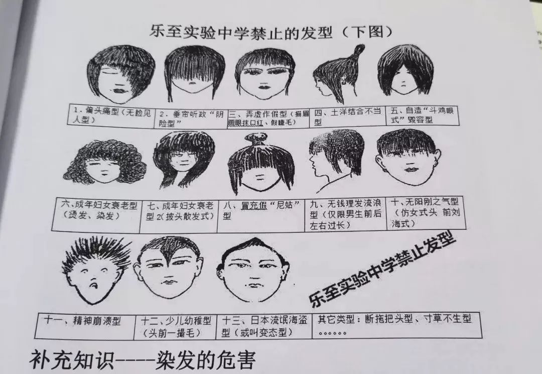 乐至实验中学禁止发型一览(可点击放大查看)