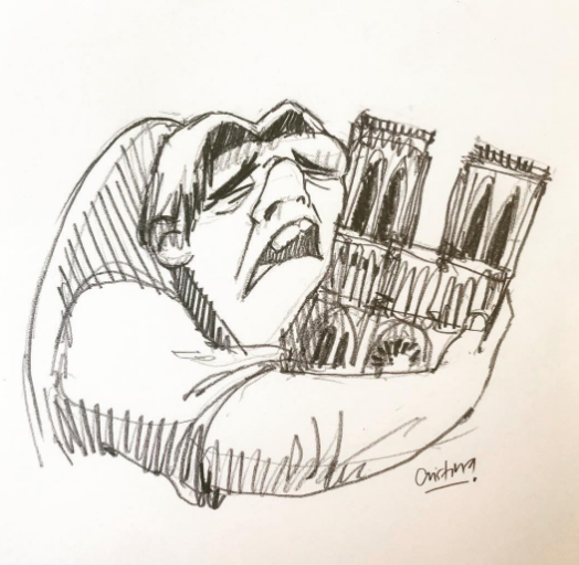 艺术家创卡西莫多流泪插画:世界在拥抱巴黎圣母院