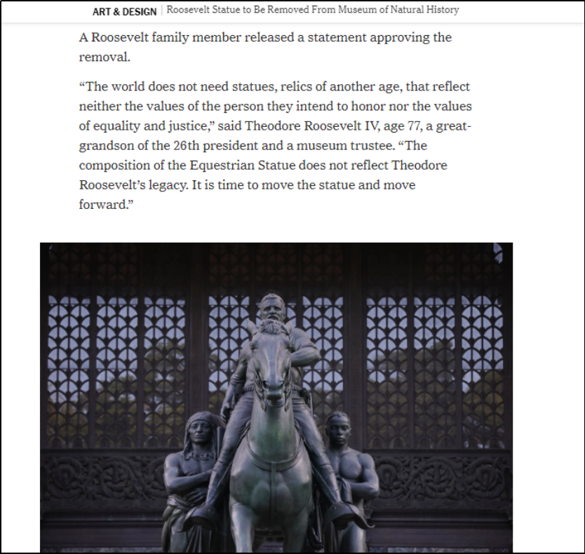 截图来自《纽约时报》关于老罗斯福后人表态的报道