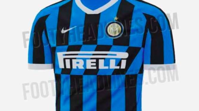 白色V领+对角线条纹,国米2019-20赛季主场球