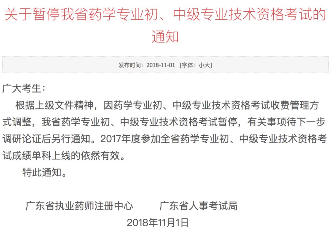 2018年广东省初级、中级药师考试暂停!