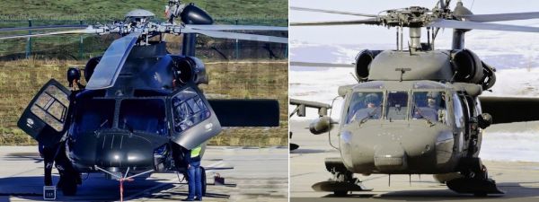 资料图片：军迷制作的中国直-20（左）与美国“黑鹰”直升机同角度对比图。（图片来源于网络）
