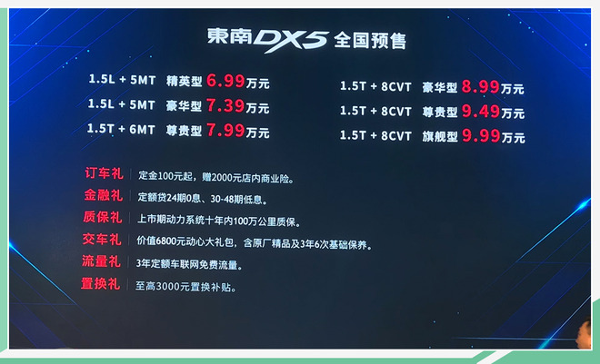 东南全新车型DX5预售价6.99万起 将于今年上市