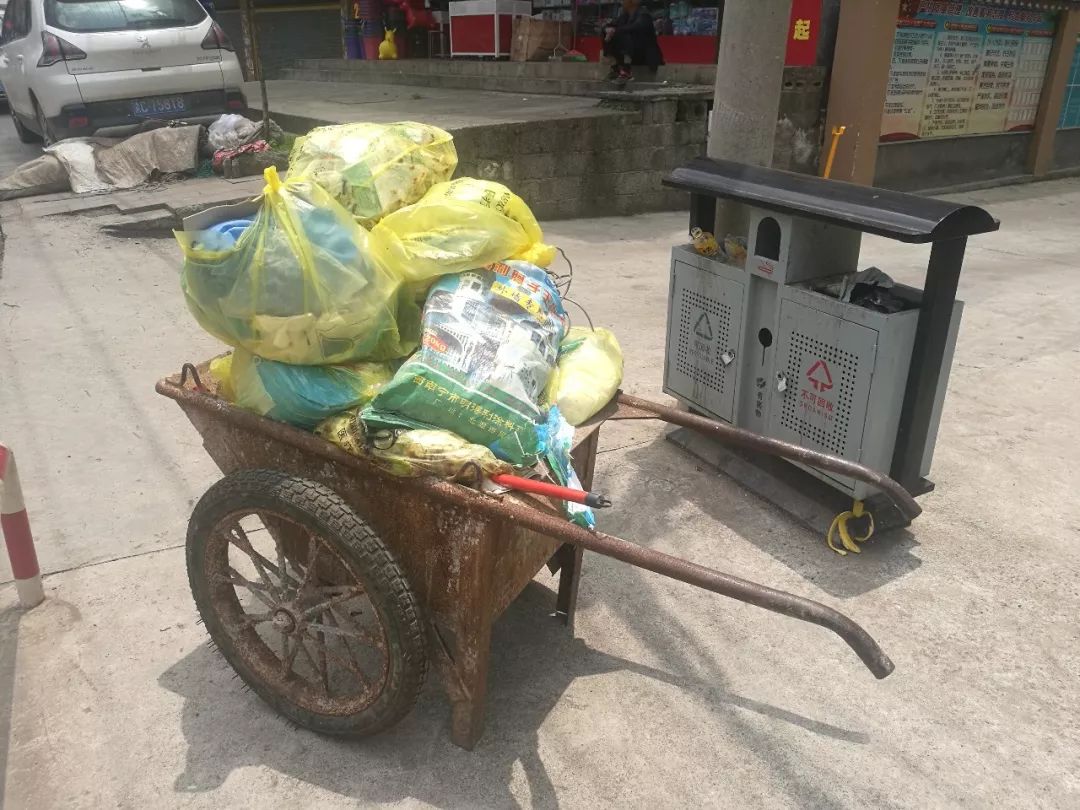  村民们放在路边准备倾倒进垃圾车的垃圾。新京报记者王双兴 摄 