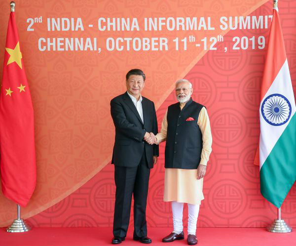  10月12日，中国国家主席习近平在金奈同印度总理莫迪继续举行会晤。（新华社记者 谢环驰 摄）