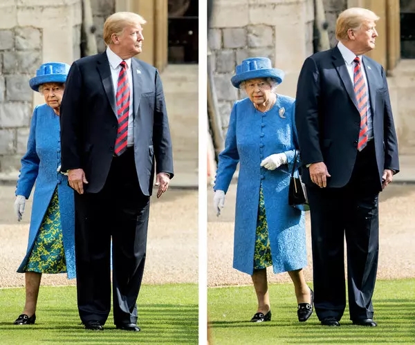  图为特朗普走在女王前面。（来源：纽约时报）