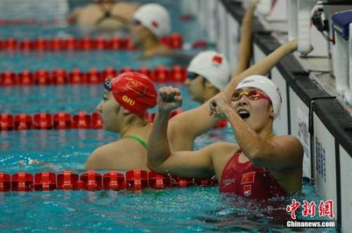 資料圖：張雨涵慶祝勝利。中新社記者 武俊傑 攝