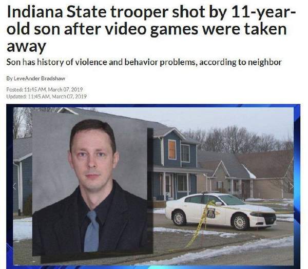 不满游戏机被家长没收 美国11岁男孩枪击警察父亲