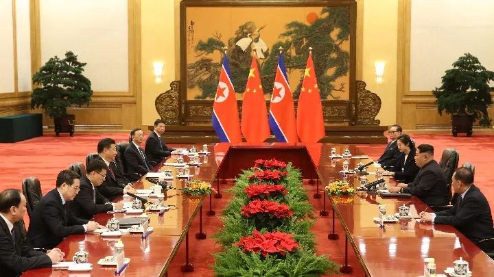 2018年3月28日,习近平在人民大会堂同金正恩举行会谈。 新华社记者 姚大伟摄