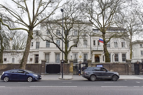 这是3月14日在英国伦敦拍摄的俄罗斯驻英国大使馆。 新华社发