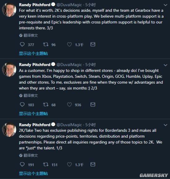 GearBox总裁谈《无主之地3》Epic独占 短期独占不是事儿