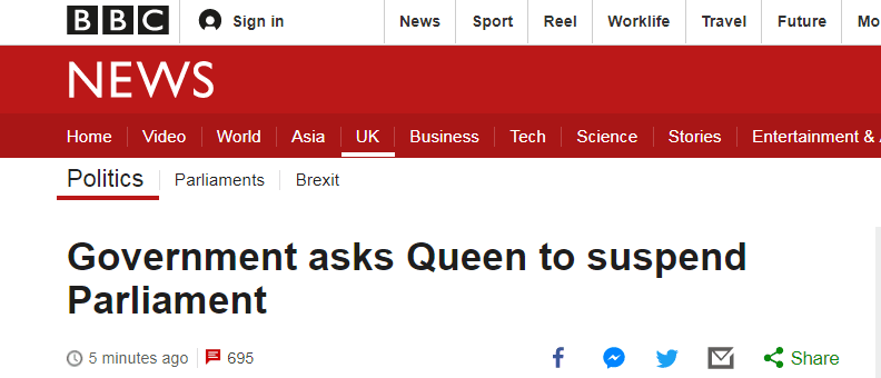 英政府请求女王暂停议会 还给女王安排上演讲日程