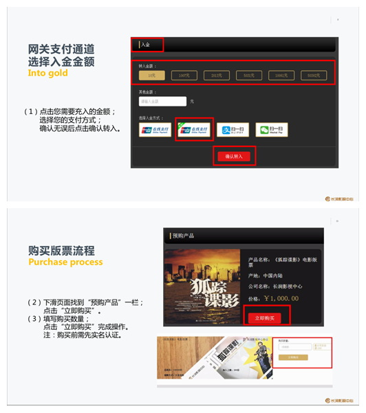 长润影视中心销售的电影版票购买流程(网站截图)