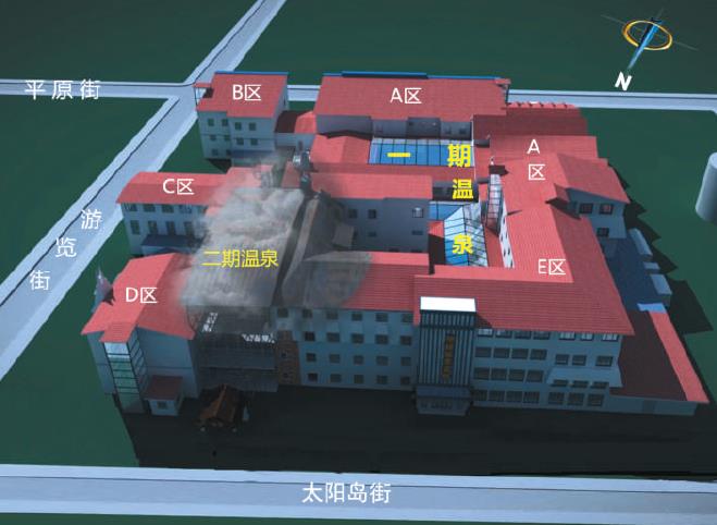 北龙汤泉酒店建筑布局示意图。 调查报告截图