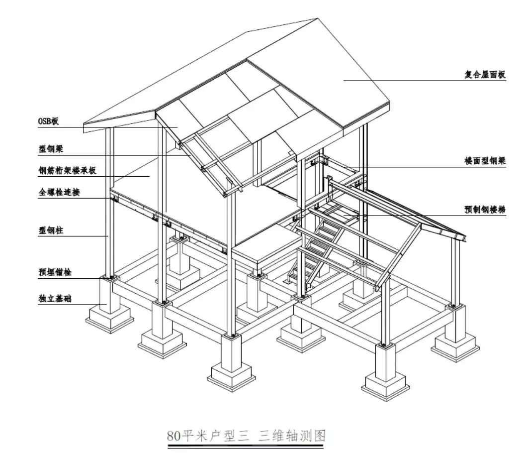 考虑主体结构和内装部品尺寸协调,如下图所示: 装配式钢结构农村住房