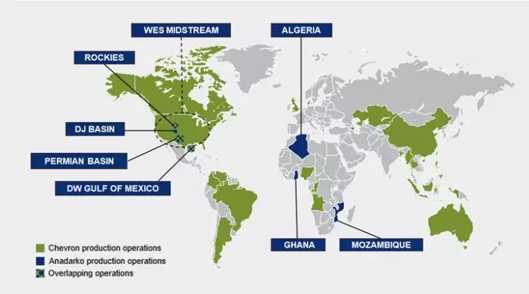 雪佛龙和阿纳达科的资产分布情况 图片来源:CNBC