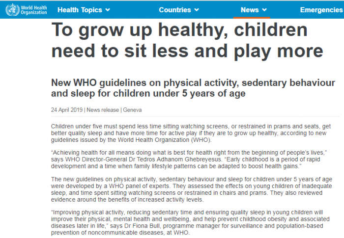 世卫组织建议儿童多做非屏幕互动活动 而非简单限制世界卫生组织儿童父母