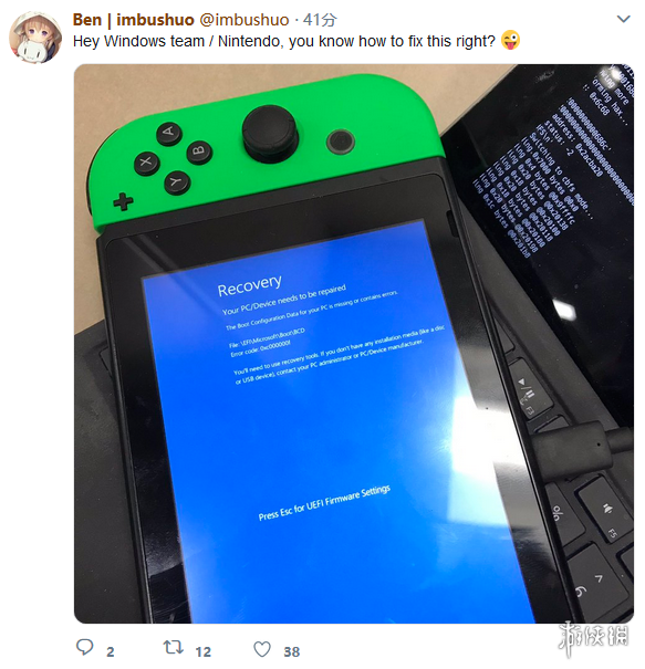 技术牛人成功将Win10刷入Switch 可惜进入系统就蓝屏