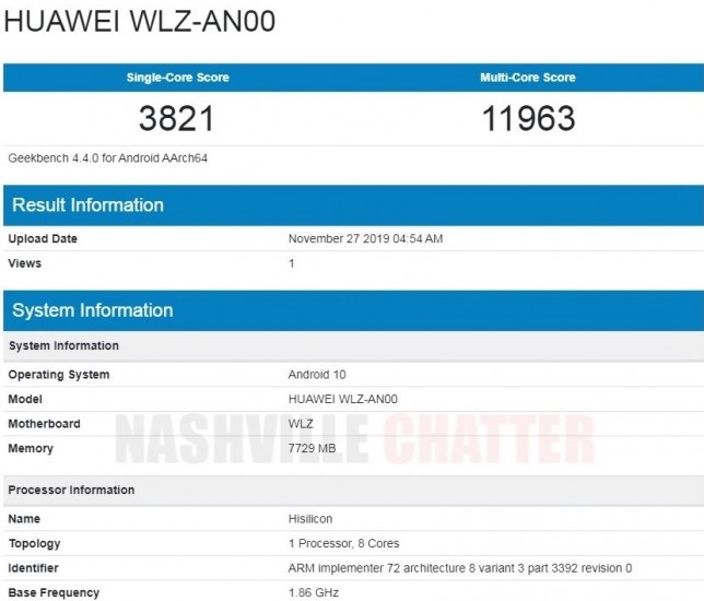 华为nova 6 5G现身Geekbench：麒麟990+8GB RAM