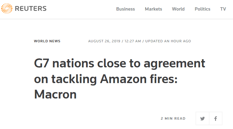 马克龙：G7即将达成协议 协助亚马孙雨林灭火