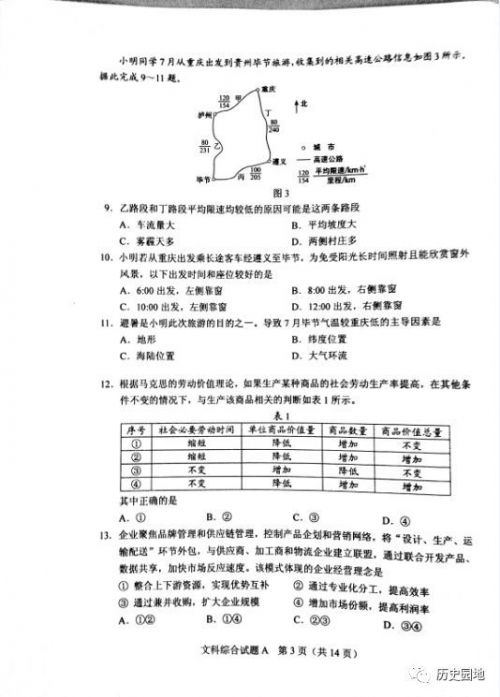 来估分!2018年高考文综真题及参考答案(全国卷