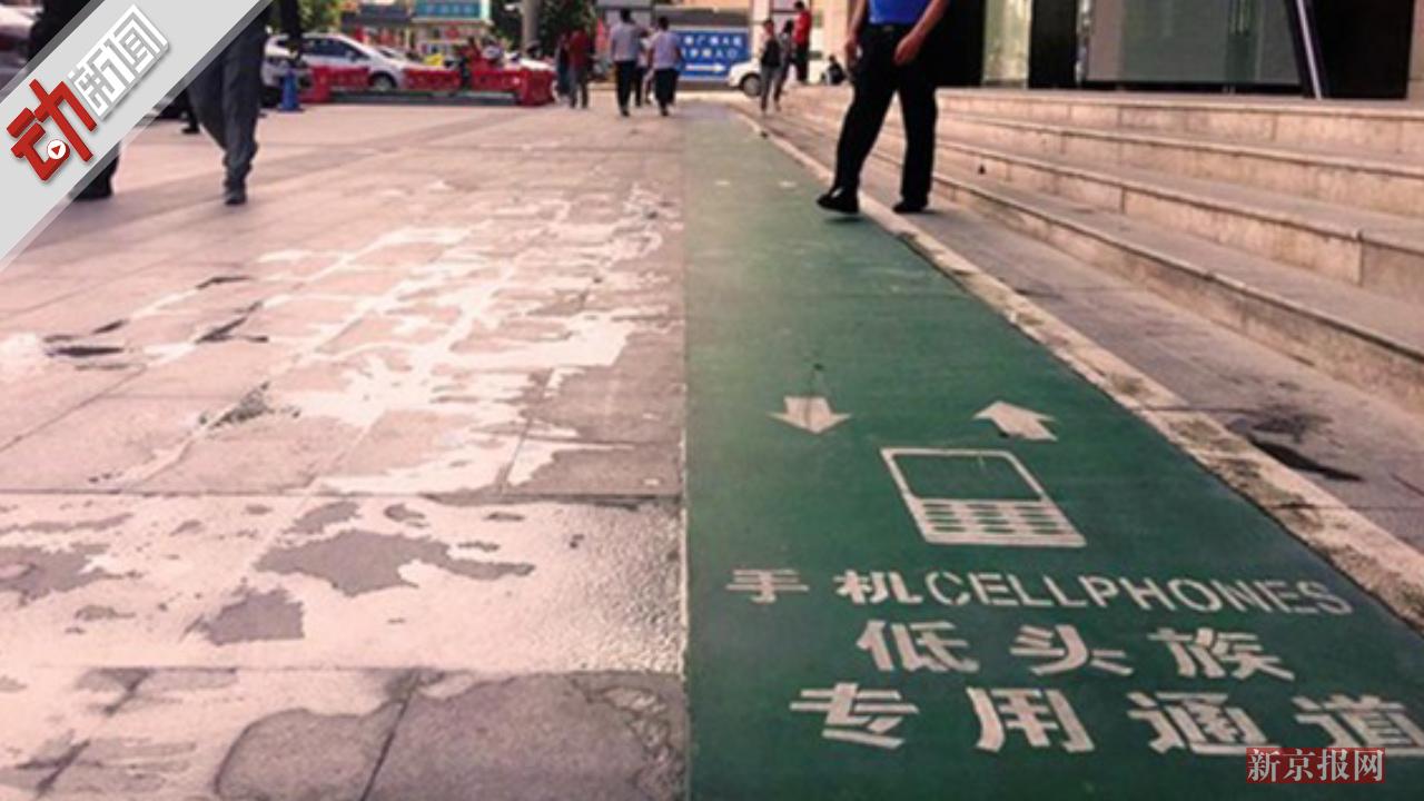 现场:西安设低头族专用通道 企业为警示走路
