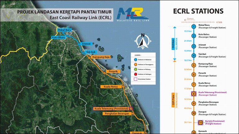 马来西亚东海岸铁路计划的拟议路线 图自马媒