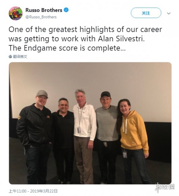 罗素兄弟晒与配乐团队合照:《复仇者联盟4》配乐已完成