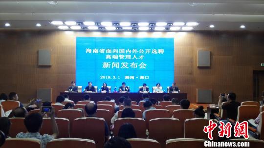 海南省面向国内外公开选聘高端管理人才新闻发布会现场。 张茜翼 摄