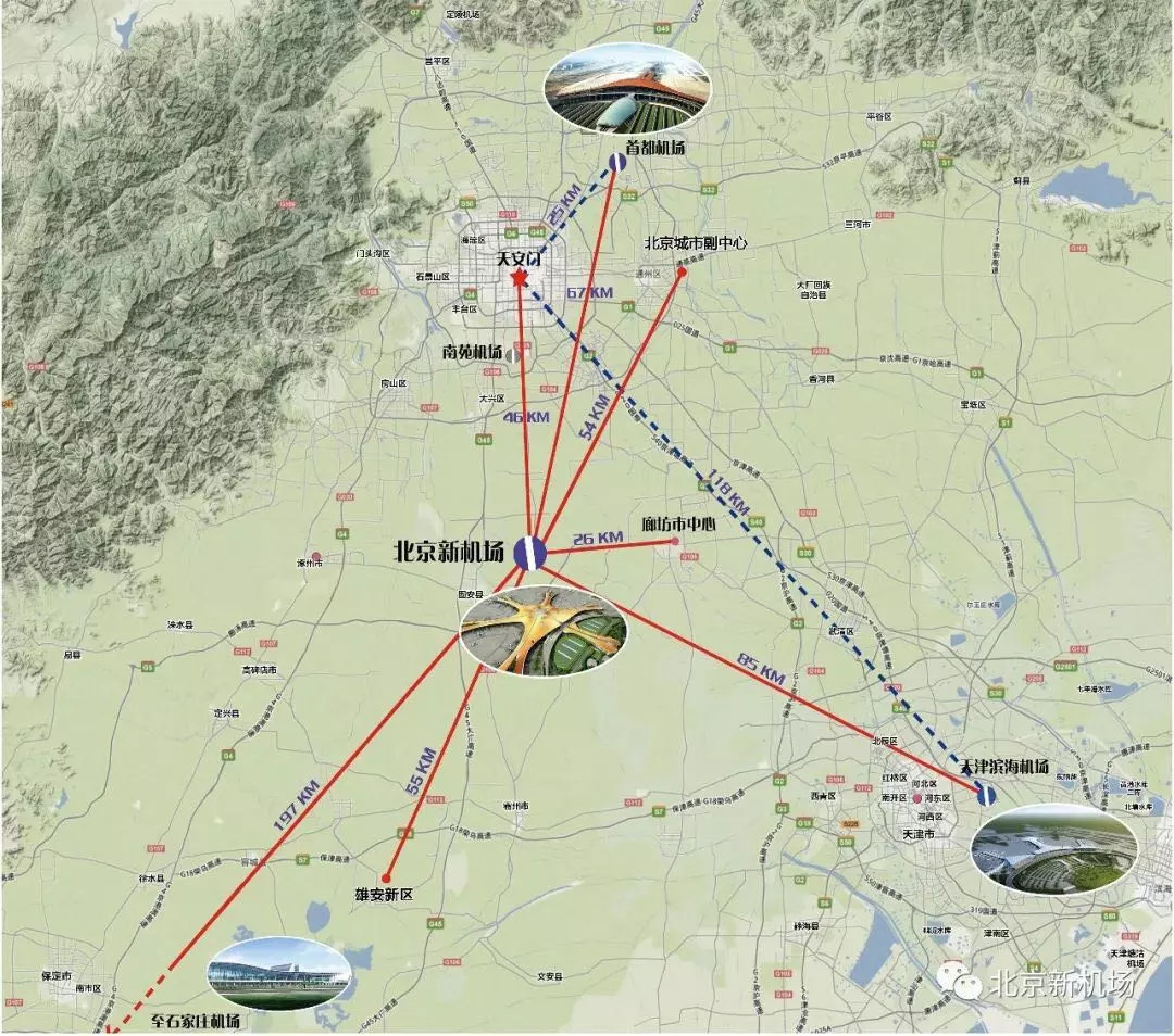 图:北京大兴国际机场地理位置,来源:北京新机场微信公众号