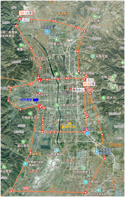 太原市区、中环快速路、新老市中心区示意图（手绘仅作大致示意用途）（资料来源：百度地图、作者手绘）