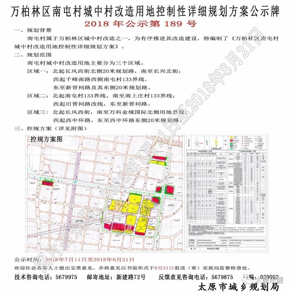 太原万柏林区南屯村城改用地规划方案公示分三个区域