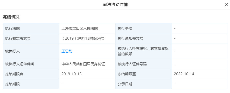 北京普思投资有限公司司法协助详情。截图来源：天眼查