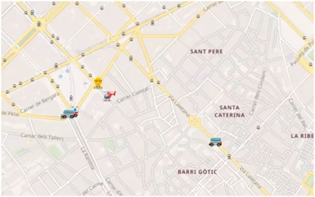 （加泰罗尼亚示威者使用的地图应用。图源：TechCrunch）