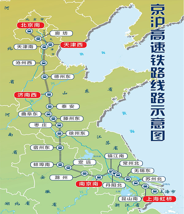  京沪高铁线路示意图