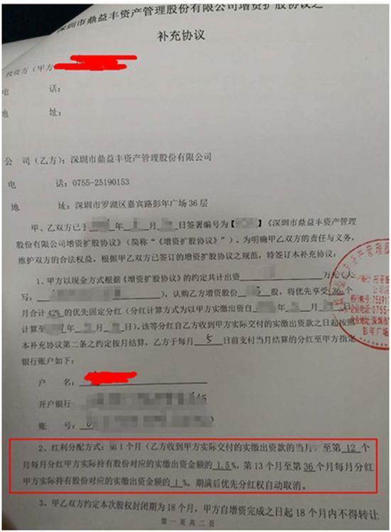 (合计42%的优先固定分红合同,鼎益丰原始股认购协议)