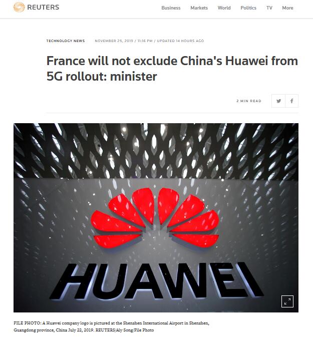 不效仿美国 法部长称法国不会排除华为参与5G部