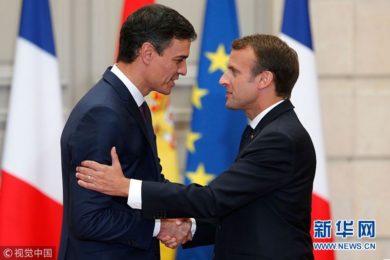法国总统马克龙会见西班牙首相桑切斯(图)