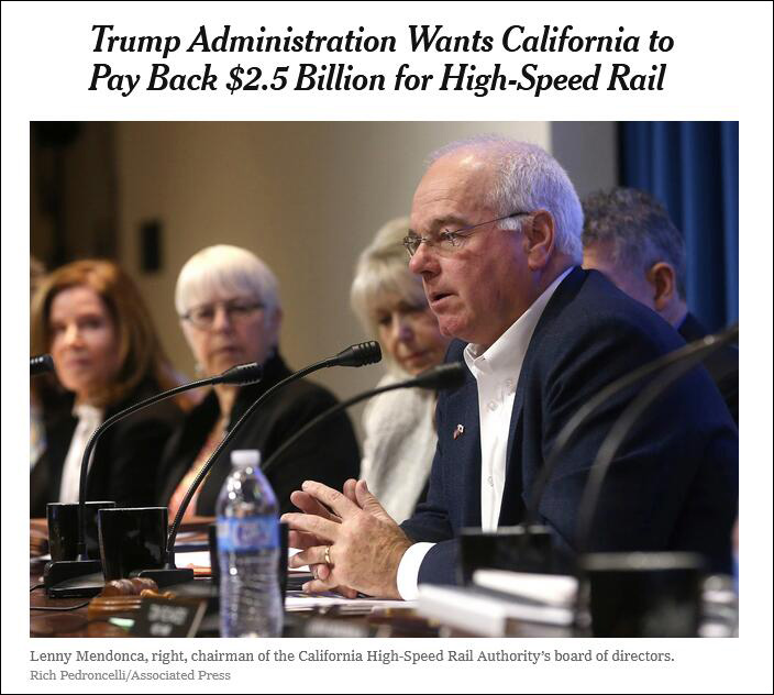 白宫将取消对加州高铁9亿拨款 特朗普再炮轰: