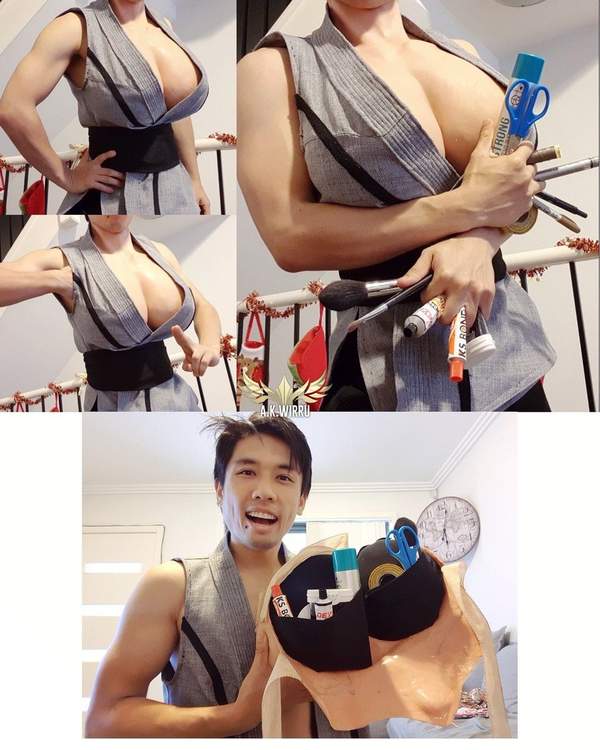 女装大佬Cos《火影》纲手 神奇义乳宛如哆啦A梦百宝袋