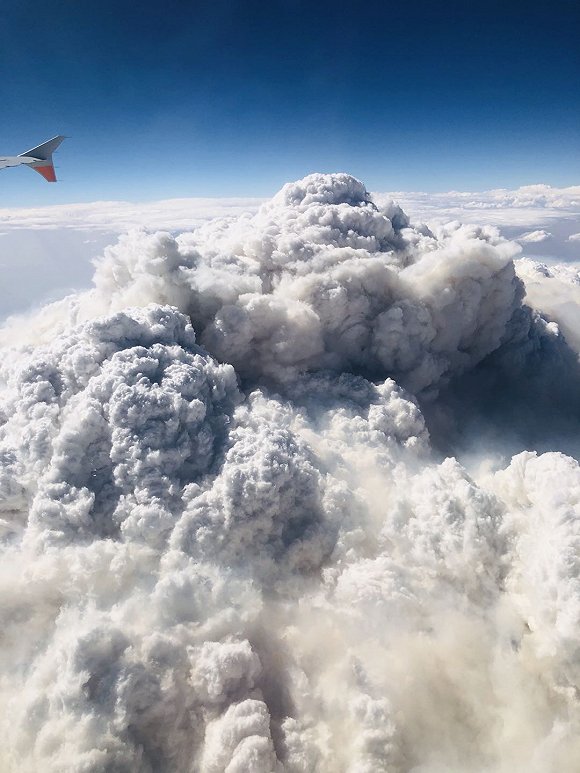  2020年1月4日，新州山火形成的巨型浓烟。拍摄：刘芳