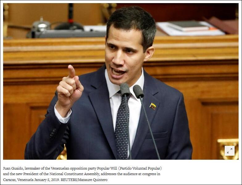 路透社报道截图:瓜伊多5日在委议会发表讲话