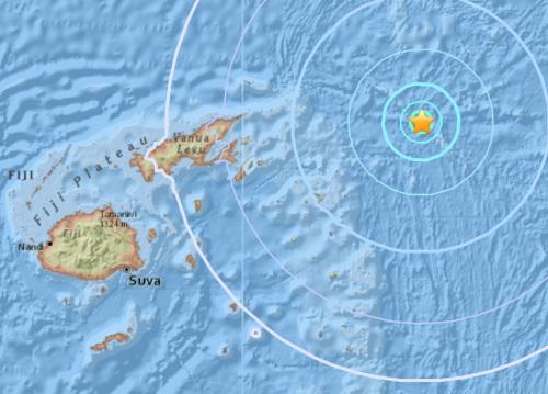 斐济东北部海域发生5.5级地震。（图片来源：美国地质勘探局网站截图）