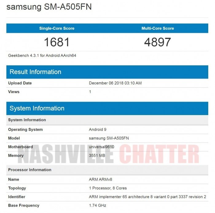三星Galaxy A50跑分曝光,或装备Infinity-O打孔屏