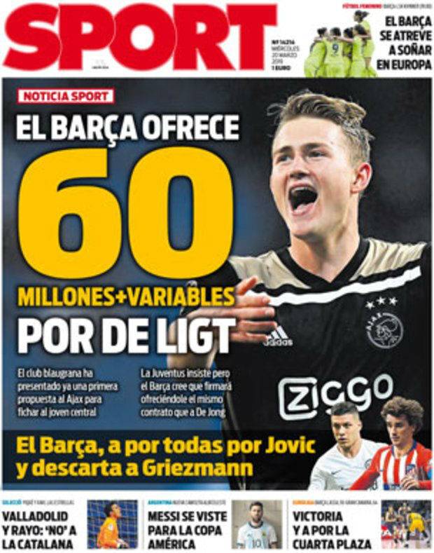 西甲今日头版:巴萨报价德里赫特 维尼修斯受访爆料