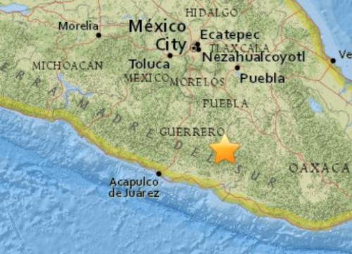 墨西哥南部地区发生5.2级地震。（图片来源：美国地质勘探局网站截图）