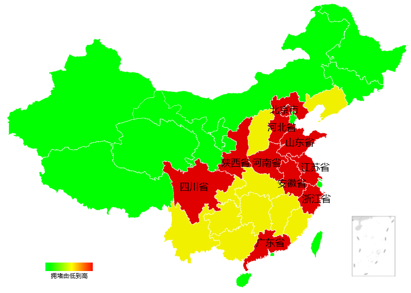 　　全国省级拥堵分布