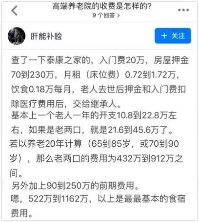 养老院的月收费标准