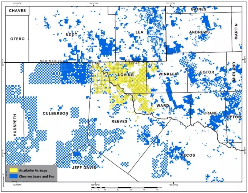 雪佛龙和阿纳达科在二叠纪盆地的矿权范围图 图片来源:CNBC